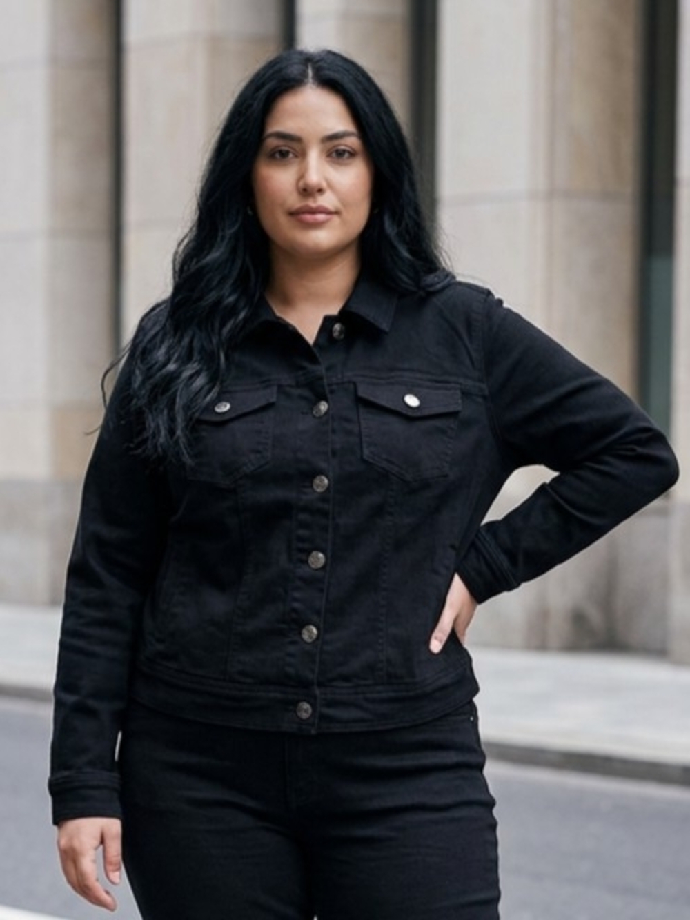 Molly & Isadora Black Cotton Blend Jacket classic button-down front 2X NWT